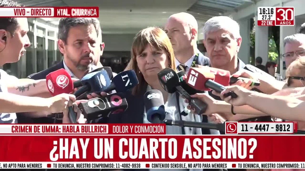 Patricia Bullrich ante la prensa tras el asesinato de Umma: 