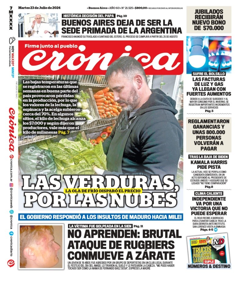    <a href='https://www.cronica.com.ar/tags/Tapas'>Tapas</a> del martes 23 de julio de 2024