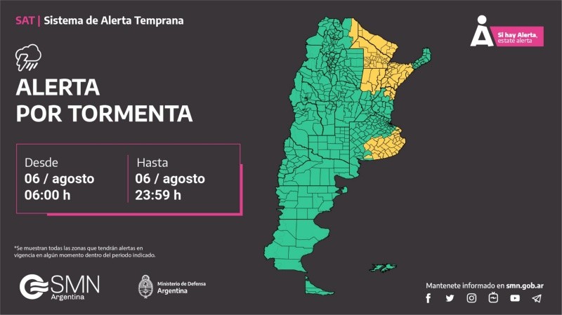  Estas son las provincias que están bajo alerta meteorológica por tormentas.