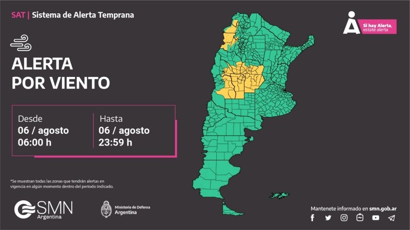  Estas son las provincias bajo alerta meteorológica por viento.