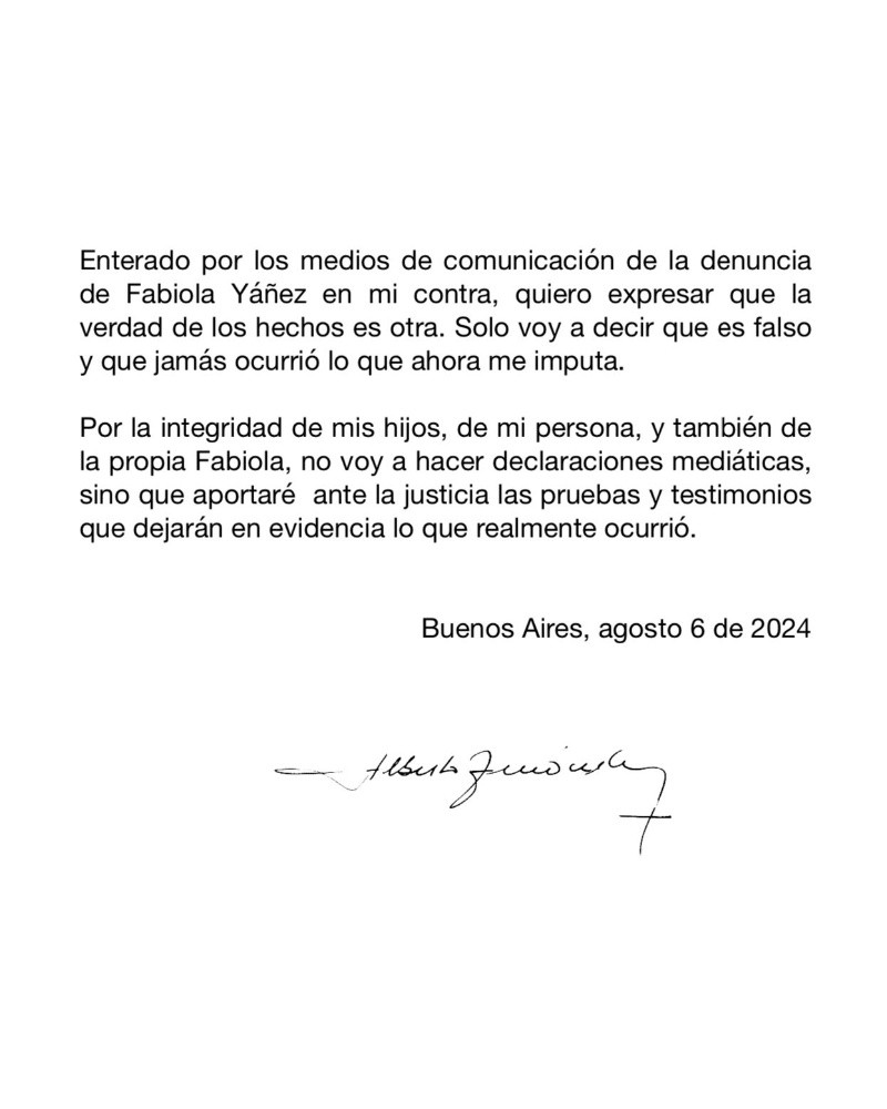  El comunicado de Alberto Fernández.