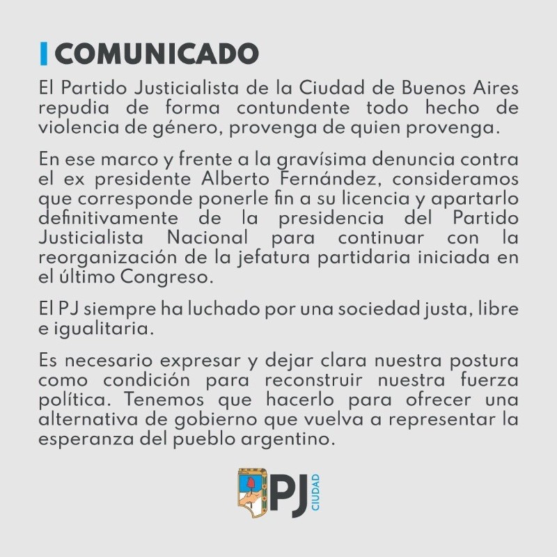  El comunicado del PJ porteño.