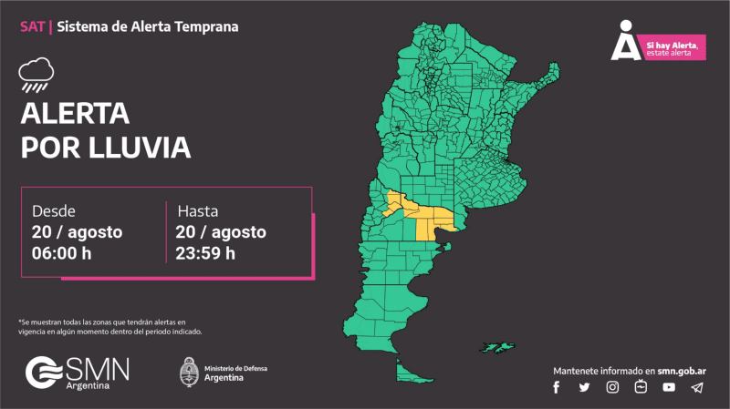  Las provincias afectadas por el alerta amarilla por lluvias.