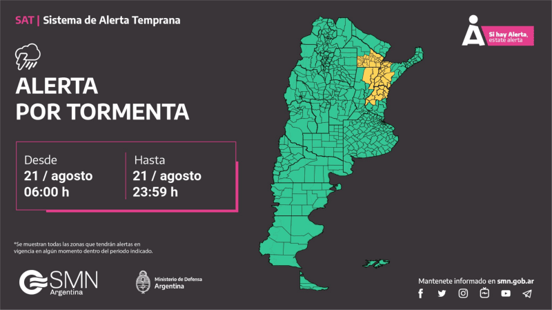  Estas son las provincias bajo alerta amarilla por tormentas eléctricas.