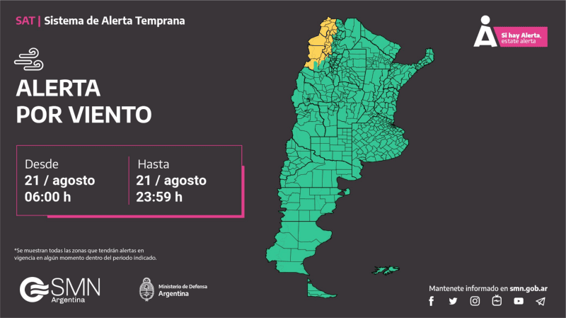  Estas son las provincias bajo alerta amarilla por viento.