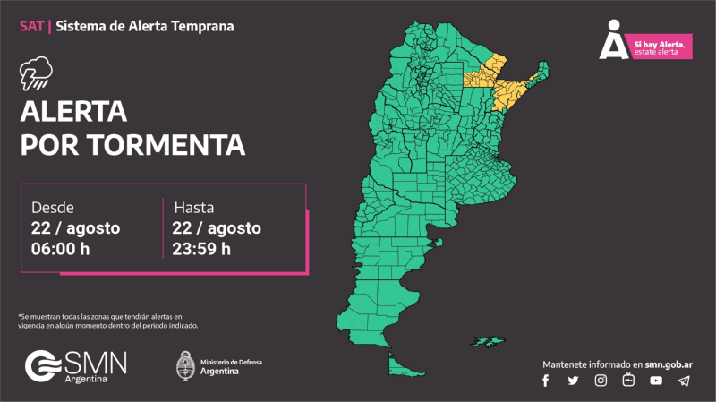   Estas son las provincias bajo alerta amarilla por tormentas.