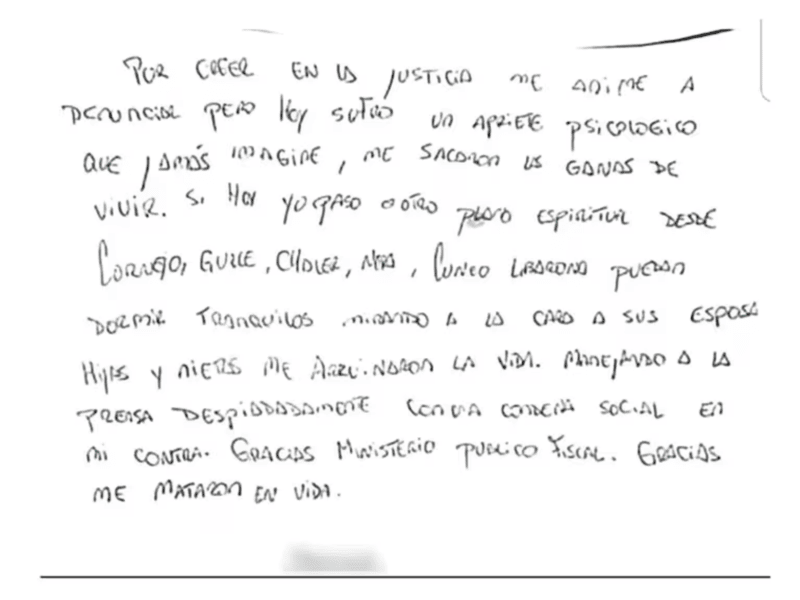 La carta que presentó la denunciante. 