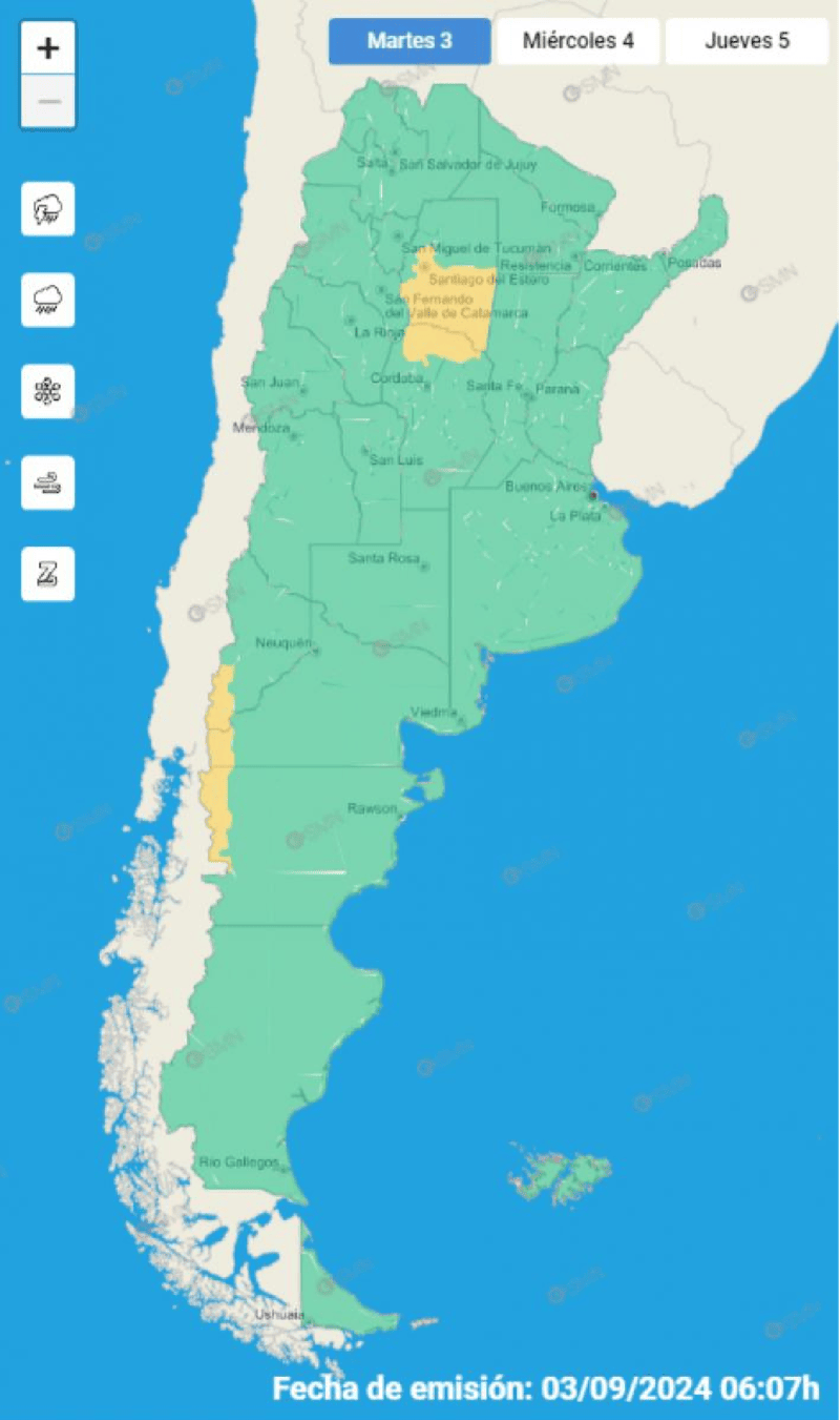  Alerta meteorológica amarilla del SMN