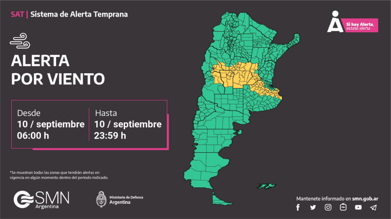   Estas son las provincias bajo alerta amarilla por viento.