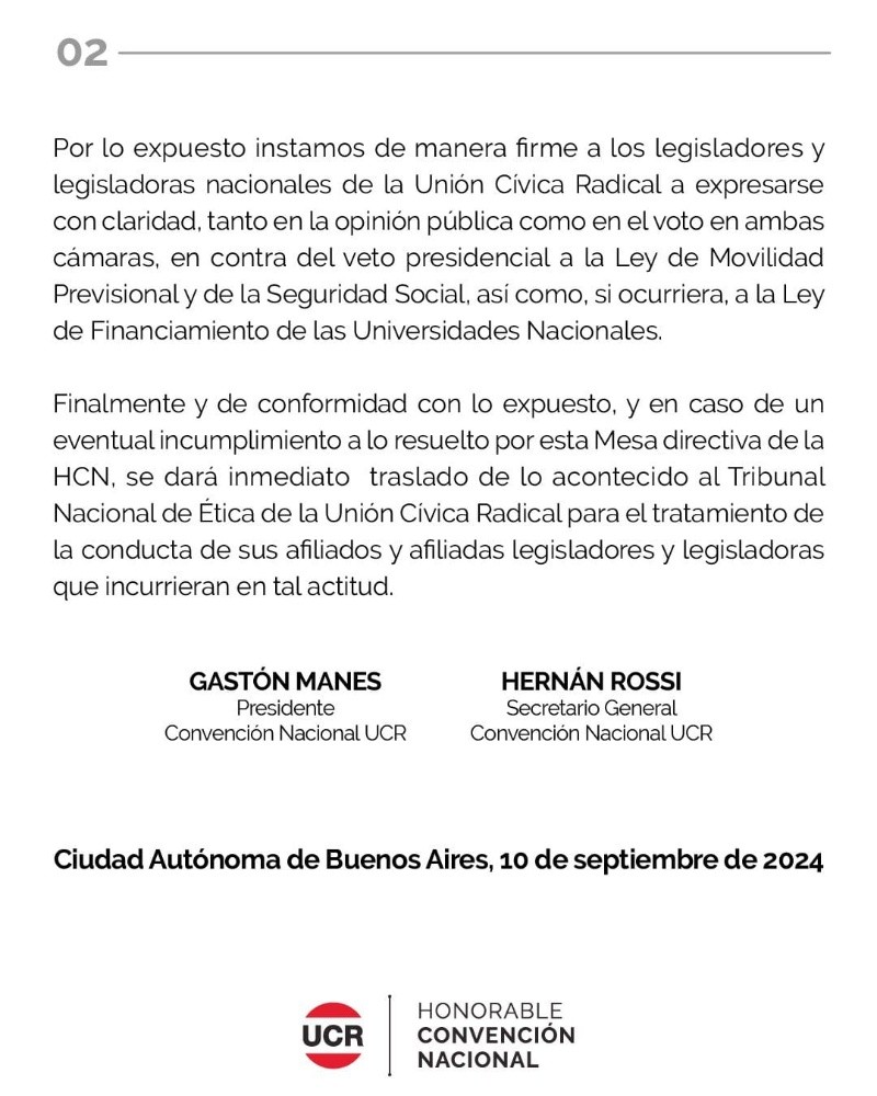 El comunicado de la   <a href='https://www.cronica.com.ar/tags/UCR'>UCR</a>.