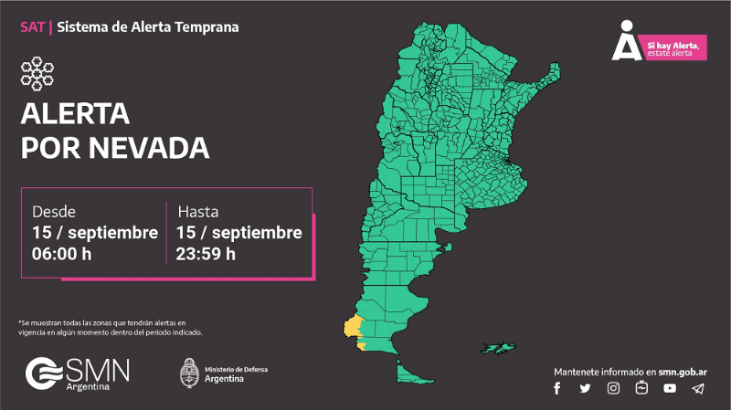  Esta es la provincia afectada por la alerta amarilla por nevadas.