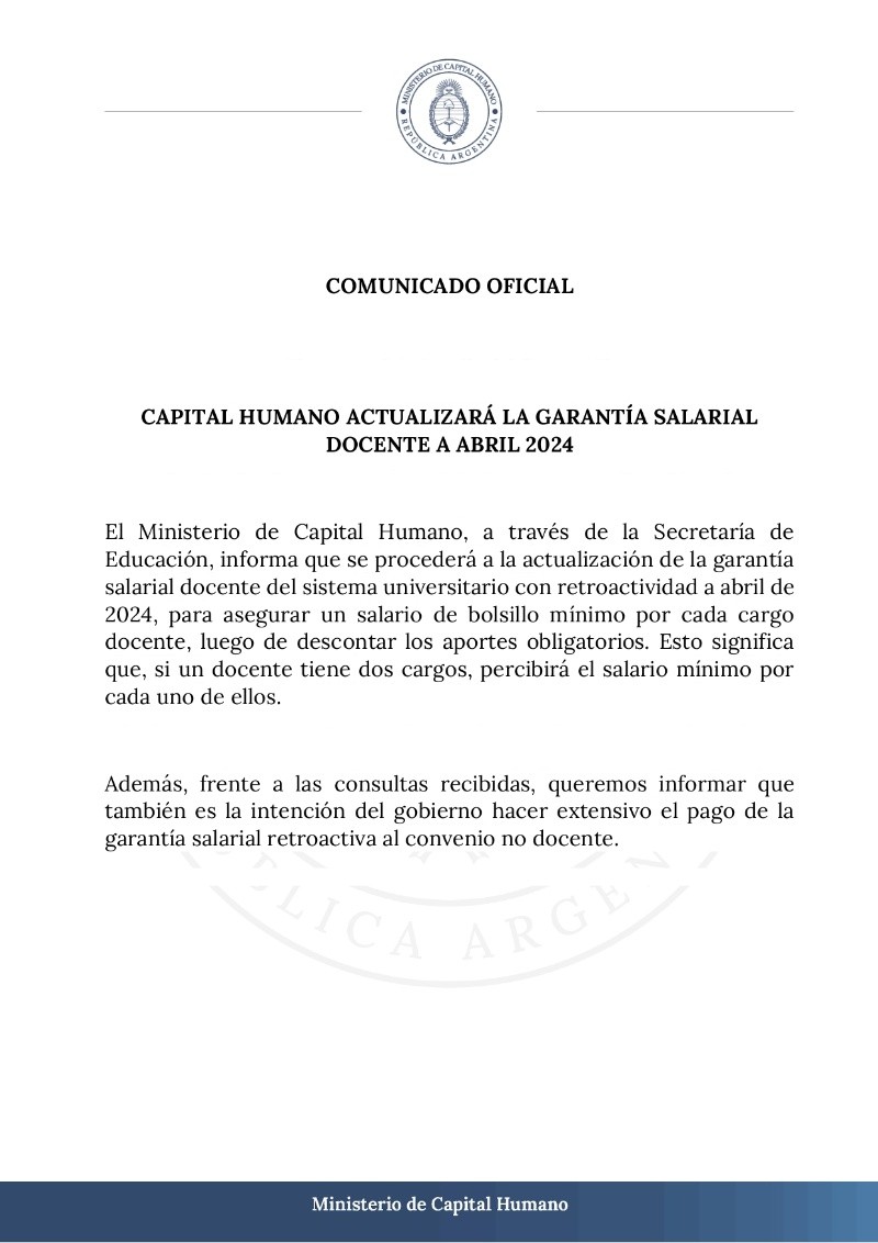  El comunicado de Capital Humano.