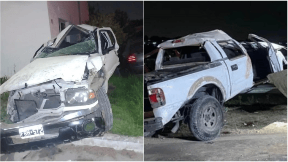 La camioneta quedó prácticamente destruida.