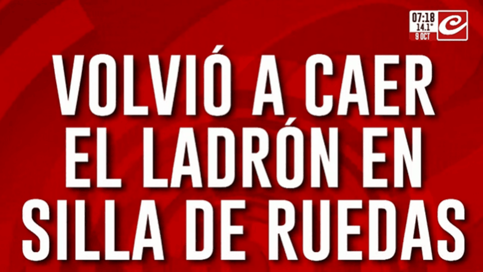 El ladrón de la silla de ruedas volvió a ser detenido: es la sexta vez que lo atrapan.