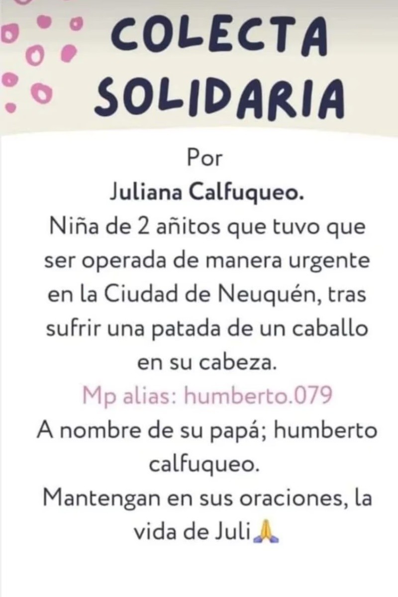  La familia de la nena abrió una colecta para reunir fondos y costear los gastos del tratamiento.