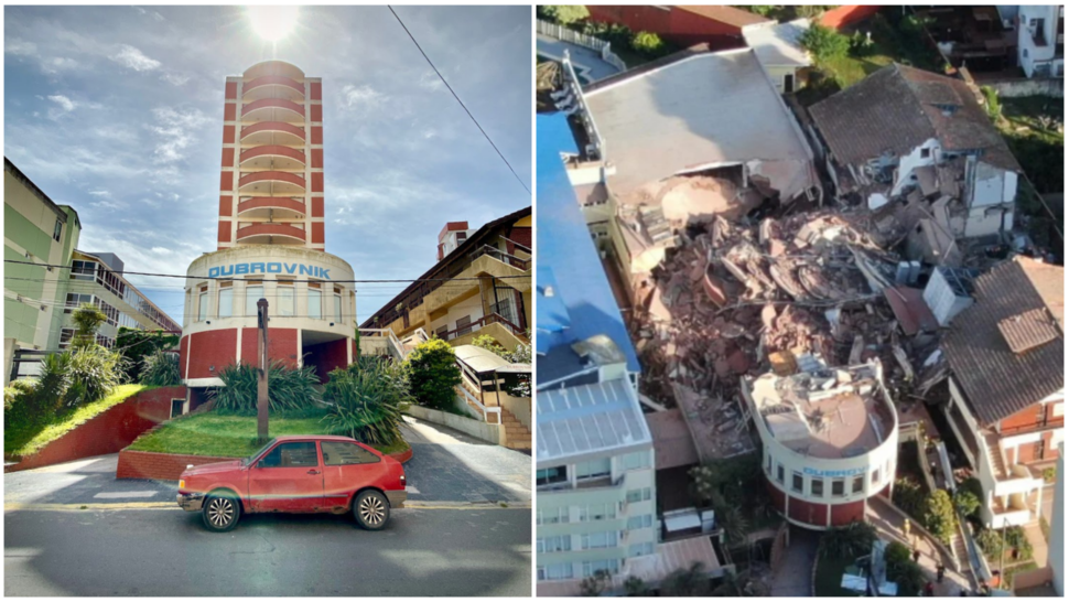 Villa Gesell: se derrumbó una parte de un edificio donde funcionaba el Hotel Dubrovnik (X).