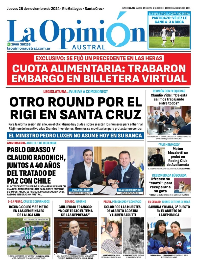   <a href='https://www.cronica.com.ar/tags/Tapas'>Tapas</a> del jueves 28 de noviembre de 2024