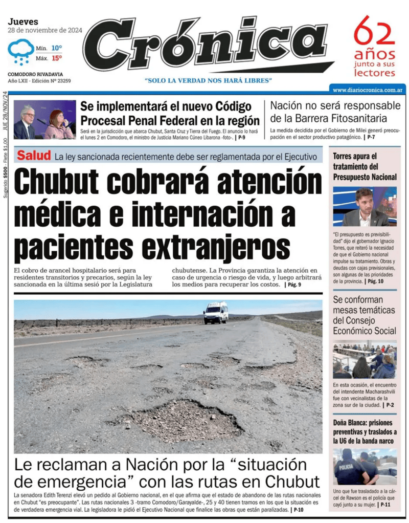   <a href='https://www.cronica.com.ar/tags/Tapas'>Tapas</a> del jueves 28 de noviembre de 2024