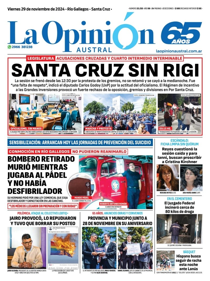   <a href='https://www.cronica.com.ar/tags/Tapas'>Tapas</a> del viernes 29 de noviembre de 2024.