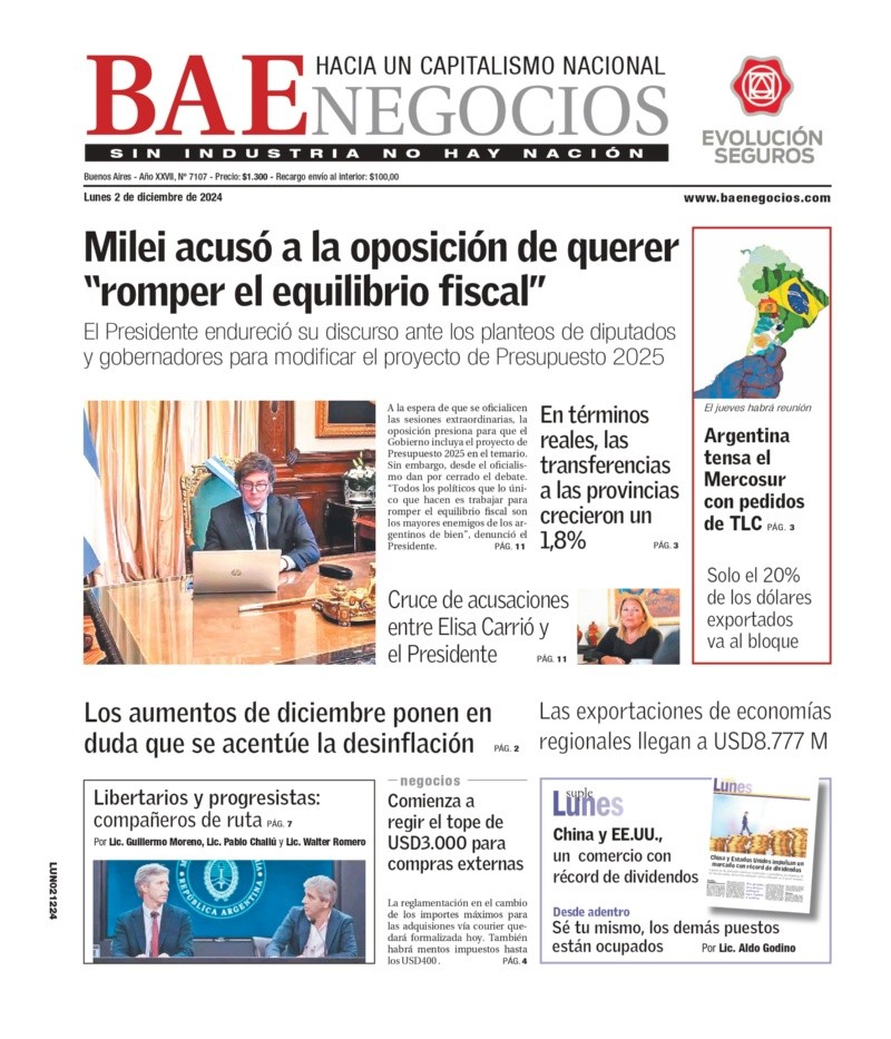   <a href='https://www.cronica.com.ar/tags/Tapas'>Tapas</a> del lunes 2 de diciembre de 2024.