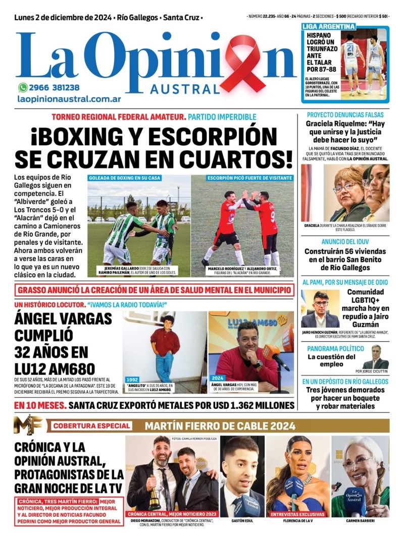   <a href='https://www.cronica.com.ar/tags/Tapas'>Tapas</a> del lunes 2 de diciembre de 2024.