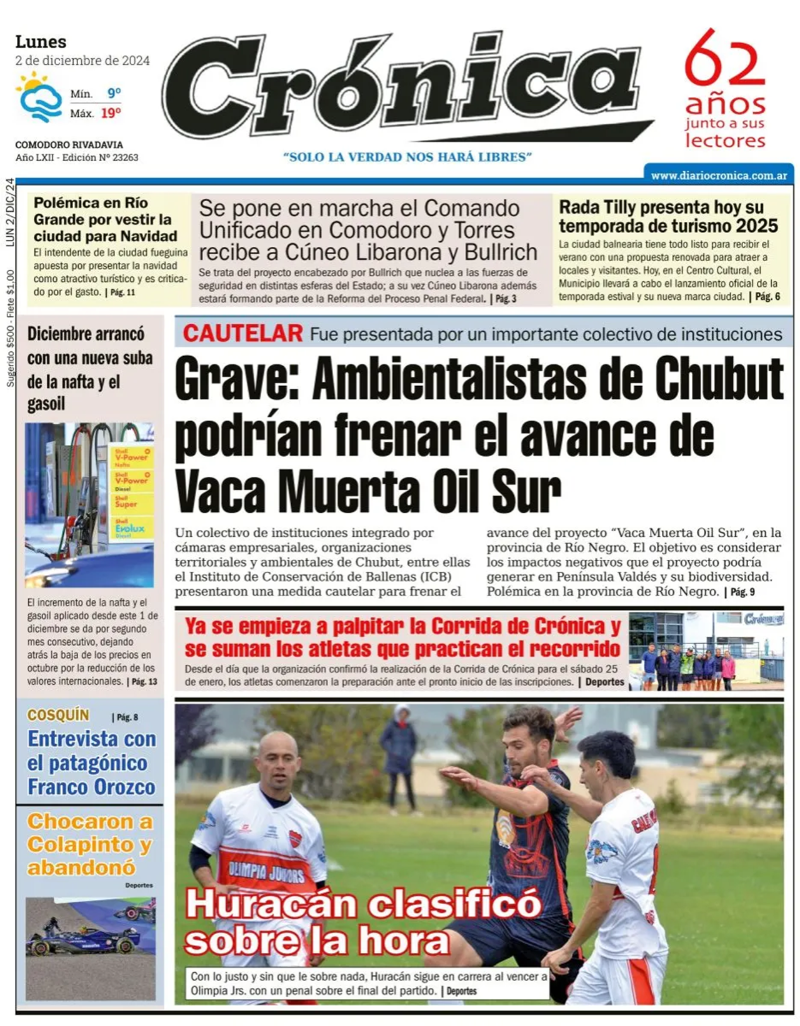   <a href='https://www.cronica.com.ar/tags/Tapas'>Tapas</a> del lunes 2 de diciembre de 2024.