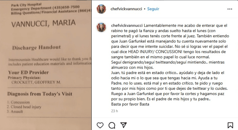 El ruego de Victoria Vannucci al hijo de Matías Garfunkel. (Instagram/@chefvickvannucci) 