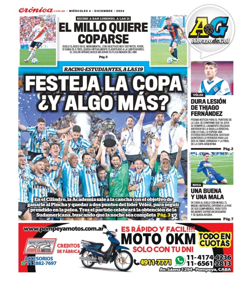   <a href='https://www.cronica.com.ar/tags/Tapas'>Tapas</a> del miércoles 4 de diciembre de 2024.