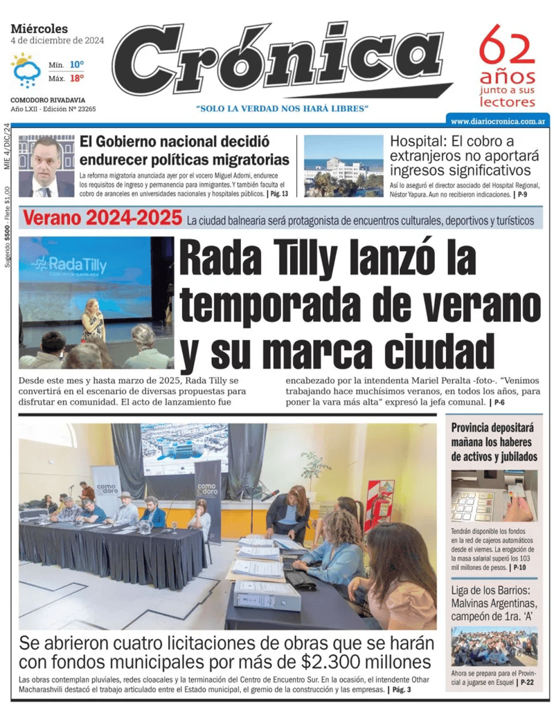   <a href='https://www.cronica.com.ar/tags/Tapas'>Tapas</a> del miércoles 4 de diciembre de 2024.