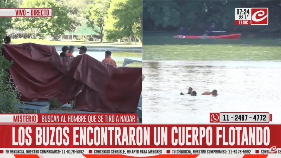 El trabajo del personal de la Policía, SAME, Bomberos y buzos especializados donde encontraron el cuerpo en los Lagos de Palermo.