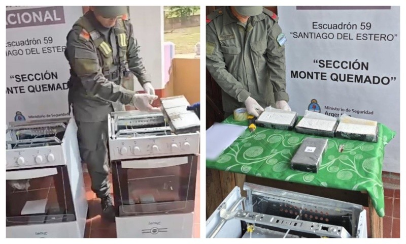 Así un gendarme sacó ladrillos de cocaína, según el narcotest, de la cocina requisada tras tour de compras. 