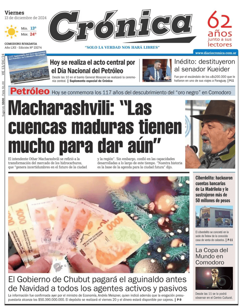   <a href='https://www.cronica.com.ar/tags/Tapas'>Tapas</a> del viernes 13 de diciembre de 2024