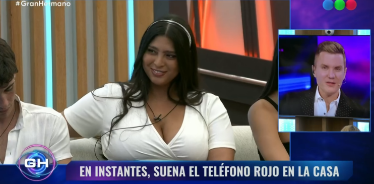 Florencia junto a Santiago del Moro en la gala de   <a href='https://www.cronica.com.ar/tags/Gran Hermano'>Gran Hermano</a> durante el último martes (Captura Telefé).