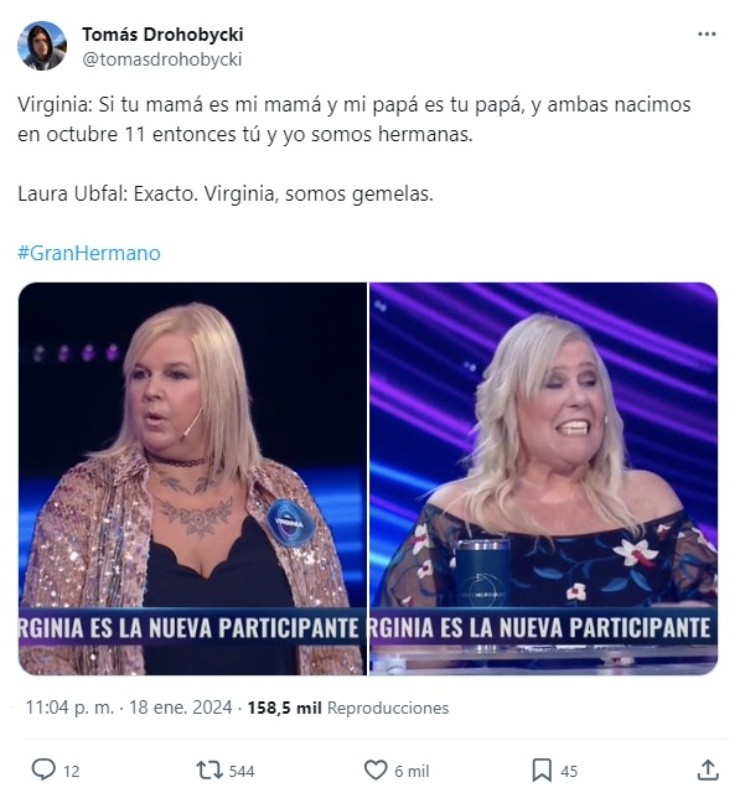 Estallaron los memes en las redes sociales por el ingreso de Virginia, una nueva participante, a Gran Hermano (Imagen: X).