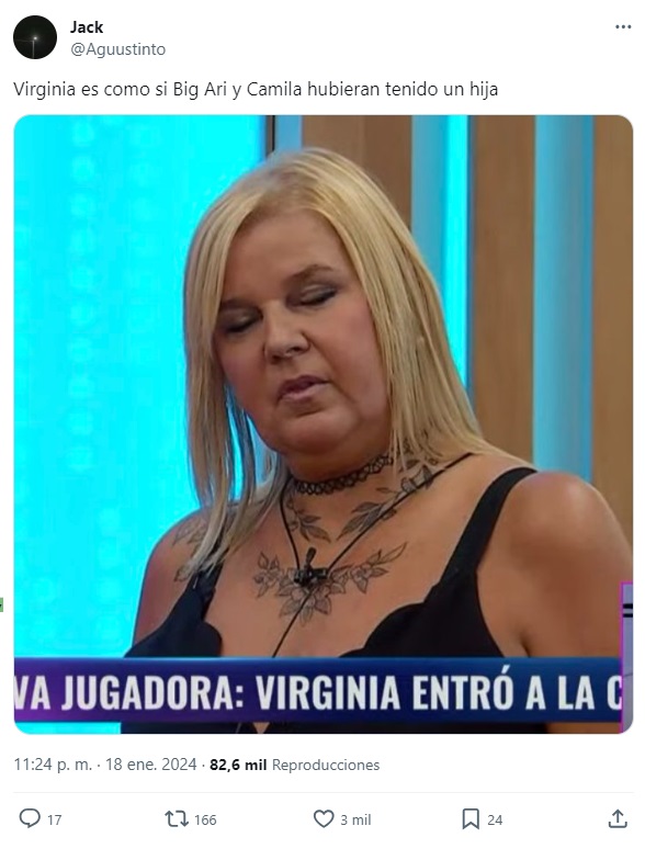 Estallaron los memes en las redes sociales por el ingreso de Virginia, una nueva participante, a Gran Hermano (Imagen: X).