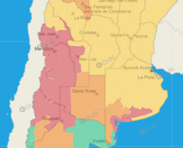 El mapa con las provincias afectadas por la ola de calor (en color rojo).