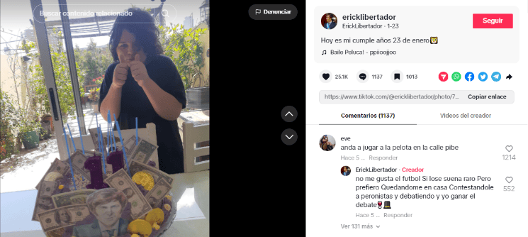 Así reaccionó el fanático de Javier Milei ante los comentarios negativos (TikTok/@ericklibertador).