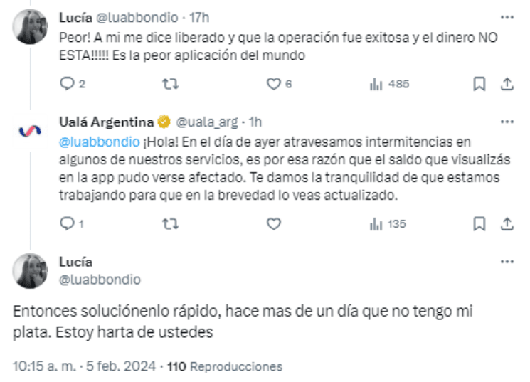 Quejas de usuarios en redes sociales por fallas en la aplicación de una famosa fintech.