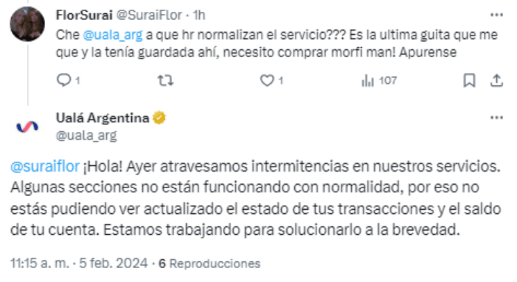 Quejas de usuarios en redes sociales por fallas en la aplicación de una famosa fintech.