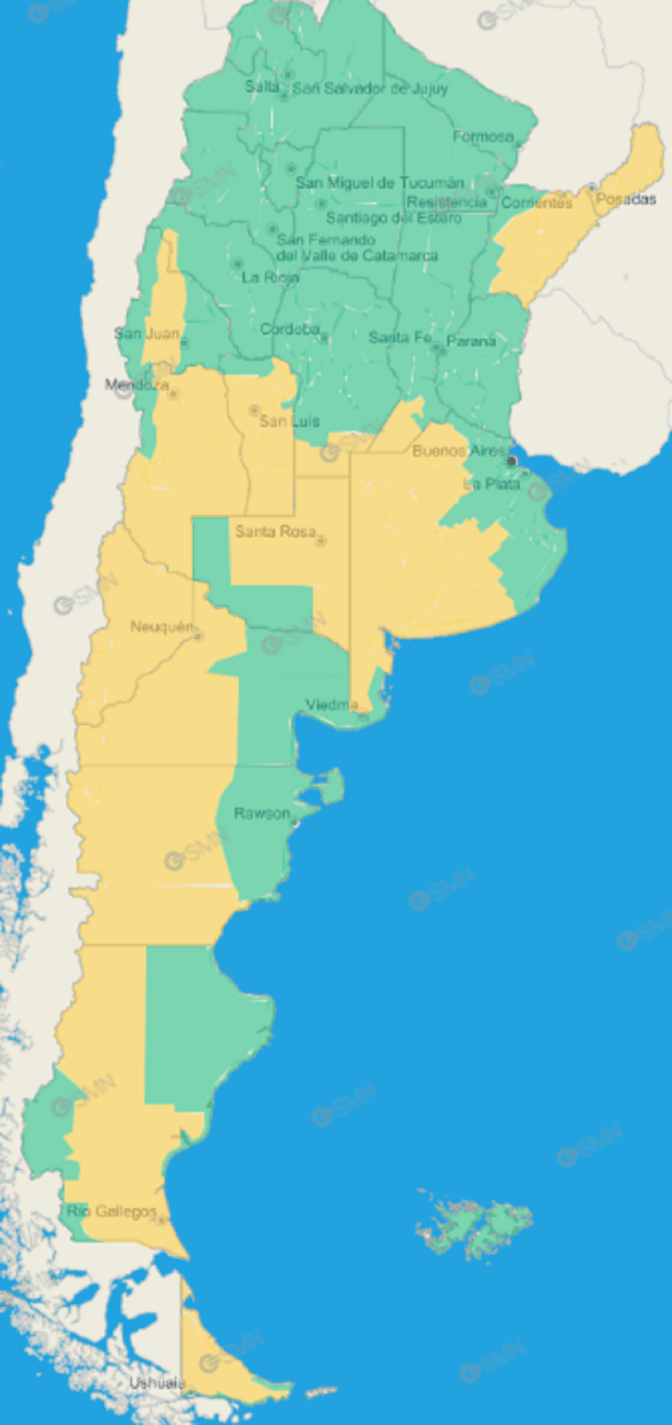 El mapa completo de las provincias afectadas por la alerta amarilla este viernes 8 de marzo.