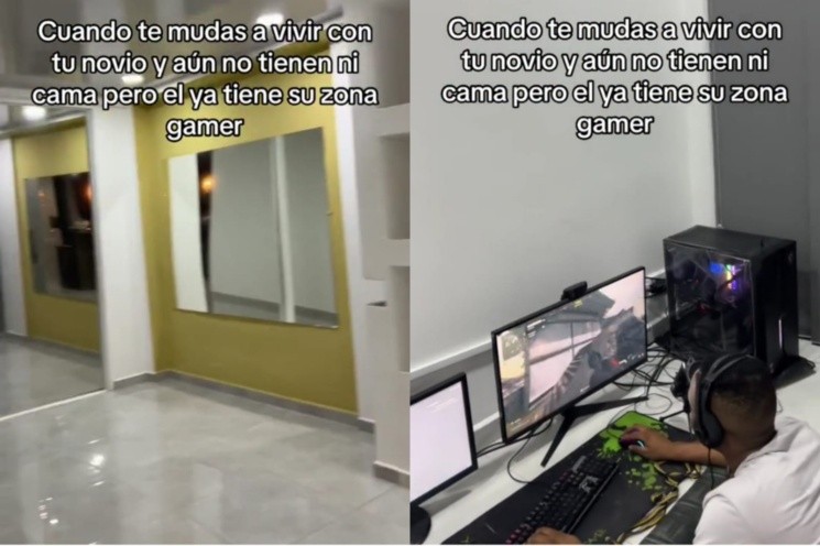 Por un lado, la casa vacía, y por el otro el chico jugando con la PC (  <a href='https://www.cronica.com.ar/tags/TikTok'>TikTok</a>/@sholo.ng).