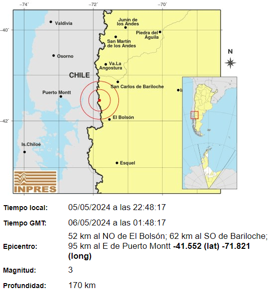 La actividad sísmica tuvo lugar a las 22:48 del domingo (Instituto Nacional de Prevención Sísmica).