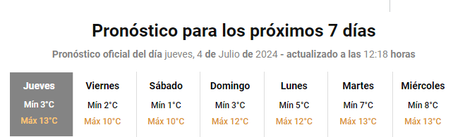   <a href='https://www.cronica.com.ar/tags/Pronóstico'>Pronóstico</a> extendido para el Área Metropolitana de Buenos Aires (Servicio Meteorológico Nacional).