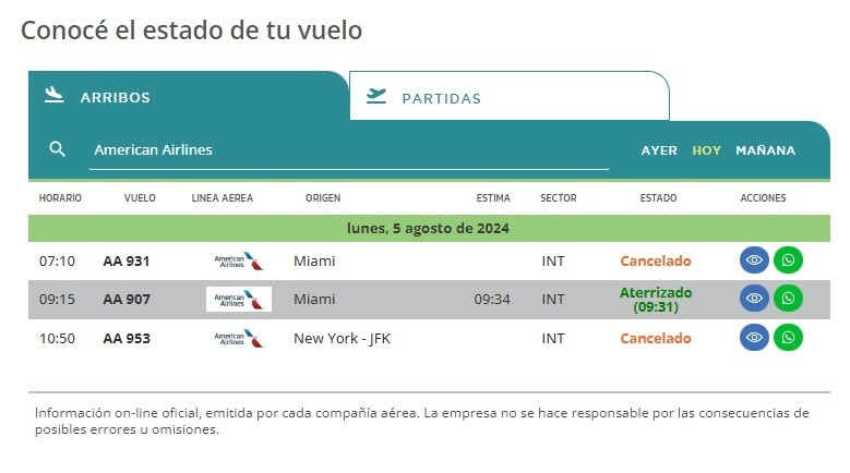 Captura del sitio web de Aeropuertos Argentina 2000.