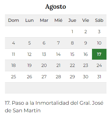  ¡No se mueve! El feriado del 17 de agosto continuará ese día.