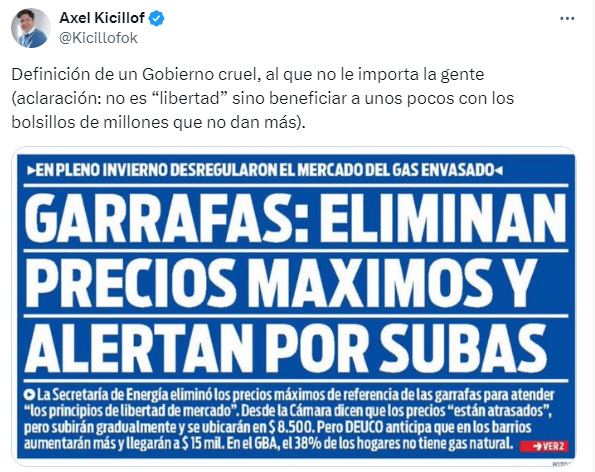 El tuit de Axel Kicillof.