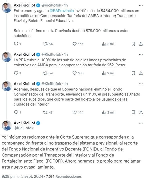 Axel Kicillof adelantó que irá a la Corte por la quita de subsidios.