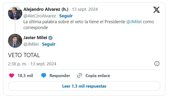 Javier Milei anticipó su   <a href='https://www.cronica.com.ar/tags/veto total'>veto total</a> a la Ley de Financiamiento Universitario. 