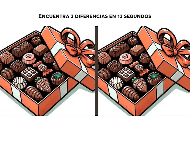  Observá con atención y descubrí dónde están las tres diferencias entre las cajas de bombones.