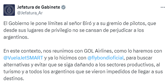  El comunicado de la Jefatura de Gabinete.